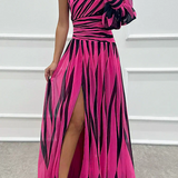 Judit - Elegáns csíkos maxi ruha egy vállal