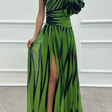 Judit - Elegáns csíkos maxi ruha egy vállal