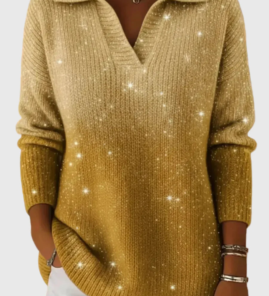 Falka - Kötött Pulóver Gallérral és Csillagos Ég Minta