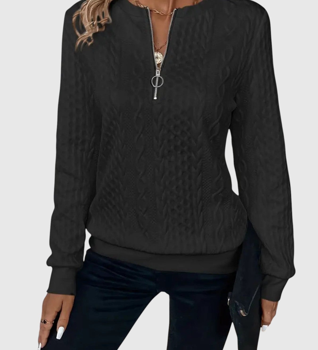 Amalie - Kötött pulóver cipzáras dizájnnal