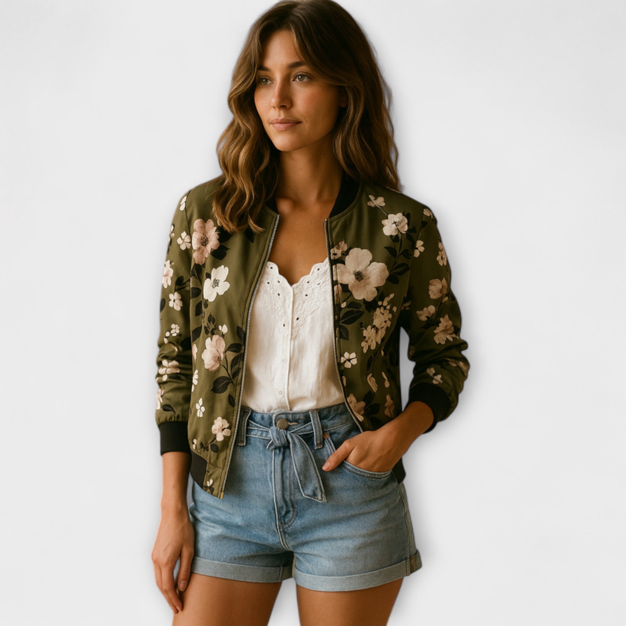 Krisztina - Elegáns virágos bomber dzseki