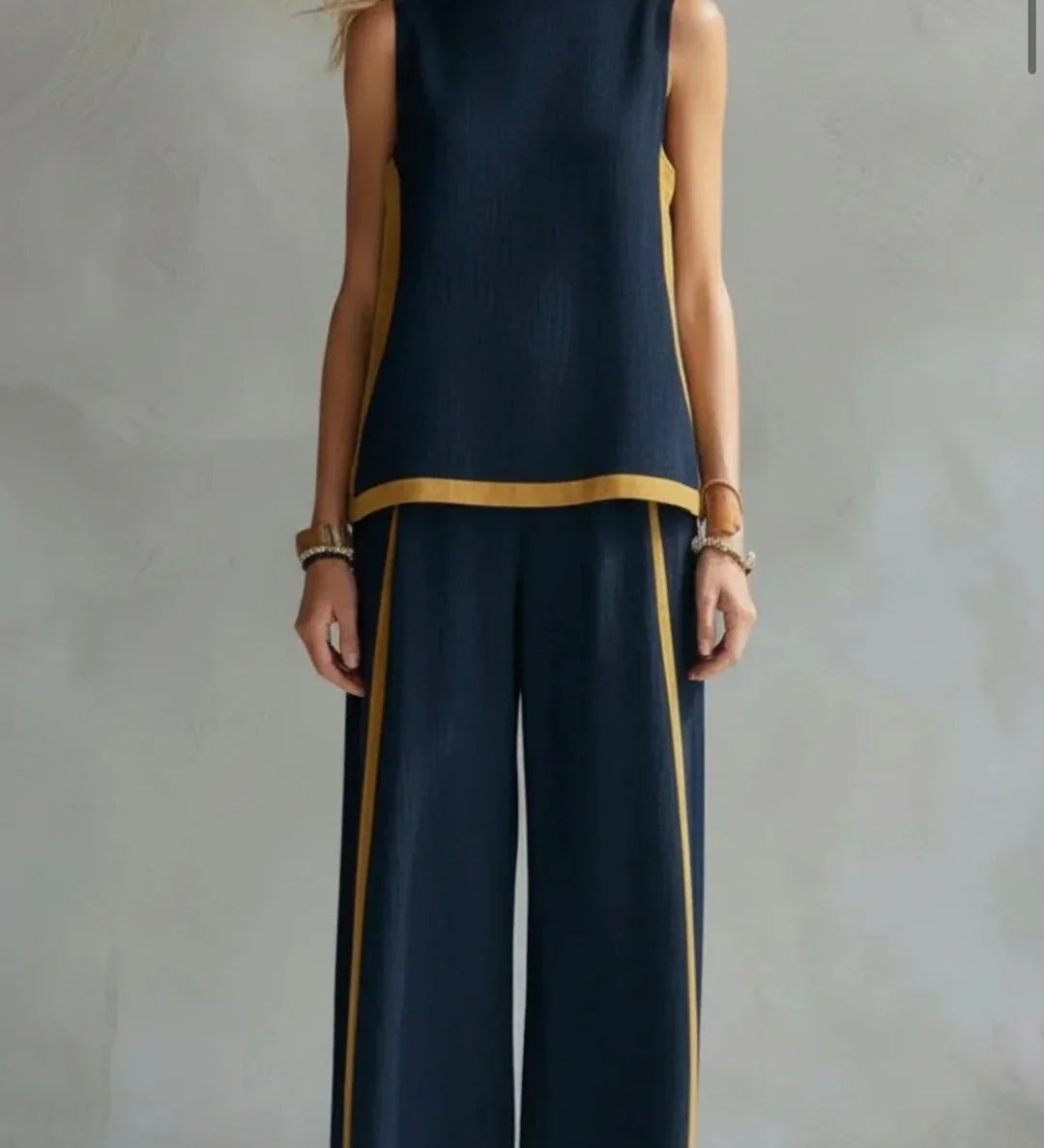 Mária - Elegáns és laza szett, mellény és nadrág, kétszínű részletekkel