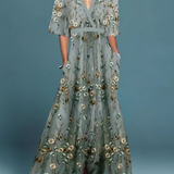 Lilla - Elegáns virágmintás maxi ruha