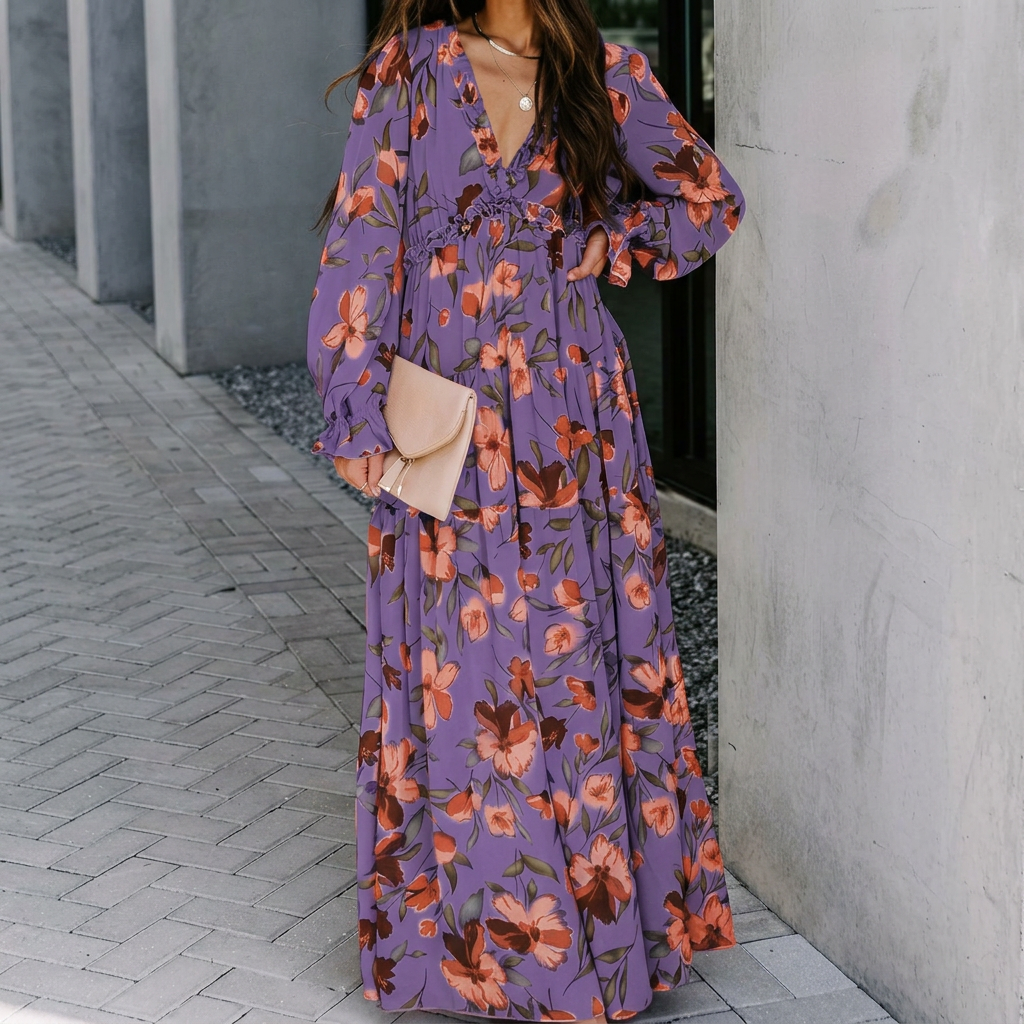 Réka - Elegáns Hosszú Ujjú Maxi Ruha Női