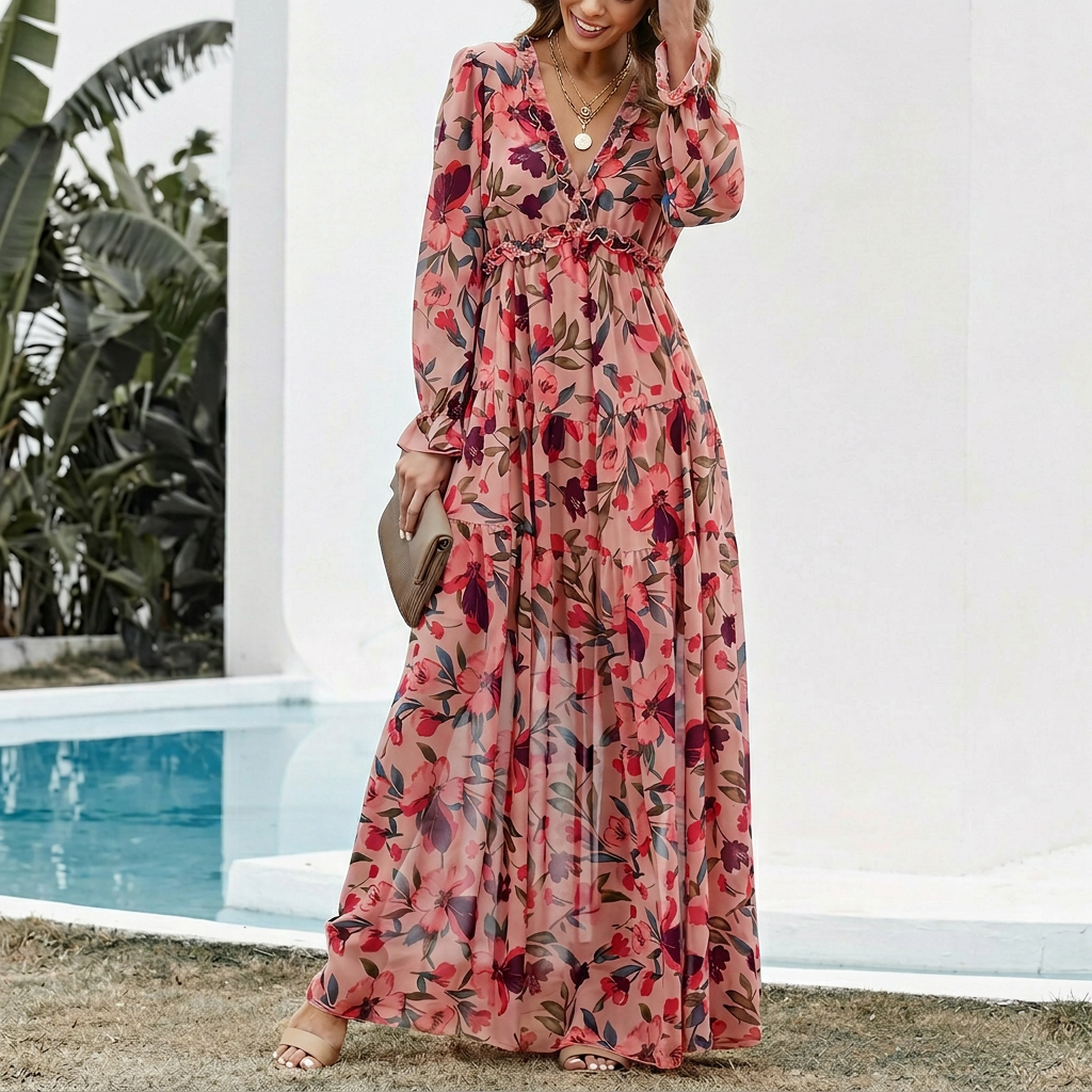 Réka - Elegáns Hosszú Ujjú Maxi Ruha Női