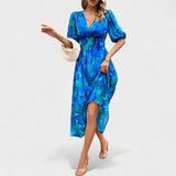 Emese - Elegáns virágmintás midi ruha