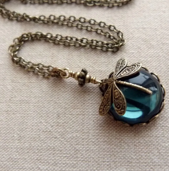 Retro Zöld Kristály Lepke Nyaklánc