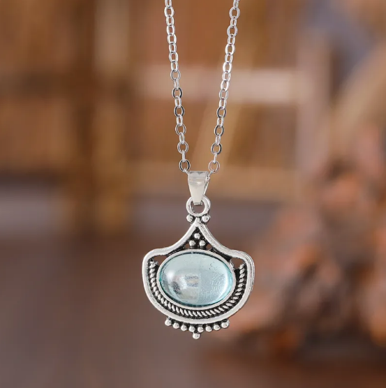 Vintage Nyaklánc és Fülbevaló Kék Ovális Drágakövekkel