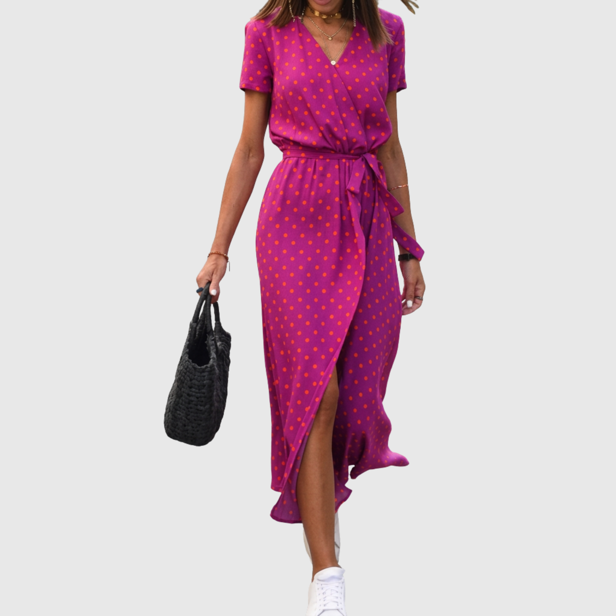 Júlia - Átlapolt Midi Ruha Megkötős Derékkal