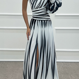 Judit - Elegáns csíkos maxi ruha egy vállal