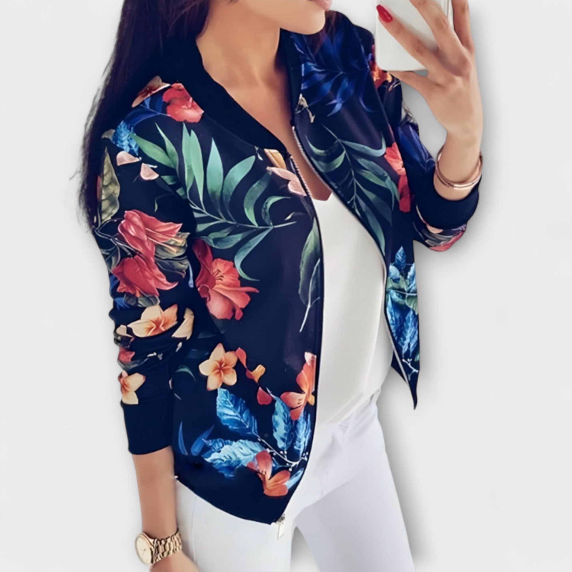 Krisztina - Elegáns virágos bomber dzseki